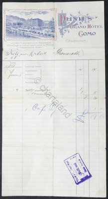 Advertising Invoice - Plinius Grand Hotel - Como 1907
