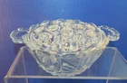 Vintage Anchor Hocking Old Cafe 16 Hole Clear Glass Flower Frog & Bowl