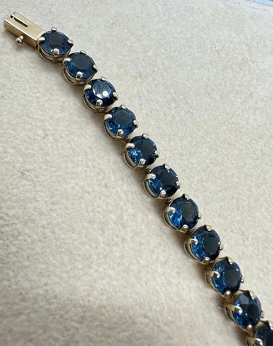 Beautiful 14K Solid Yellow Gold Blue CZ Tennis Bracelet 7.25"in 11g Minty!:) - Picture 3 of 13