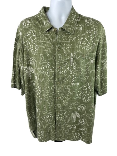 VINTAGE Columbia Shirt Mens Large Green Short Sleeve Floral Hawaiian Camp Shirt