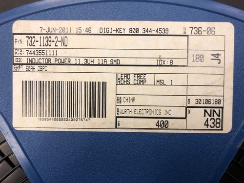 (400) Teile Worh 7443551111, Induktor Power, 11,3 UH 11A 9,1, SMD-Band/Spule - Bild 3 von 5