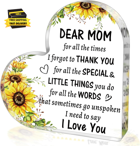 Mothers Day Gifts for Mom from Daughter Son, to My Mom Acrylic Heart Sign Presen