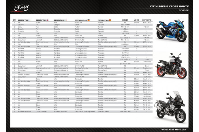 Kit 100 vis de carénage universel pour Ducati Hyperstrada 821 2014
