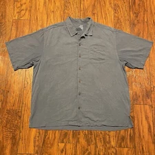 Tommy Bahama Mens Shirt XL Blue 100% Silk Button Up Short Sleeve Embroidered