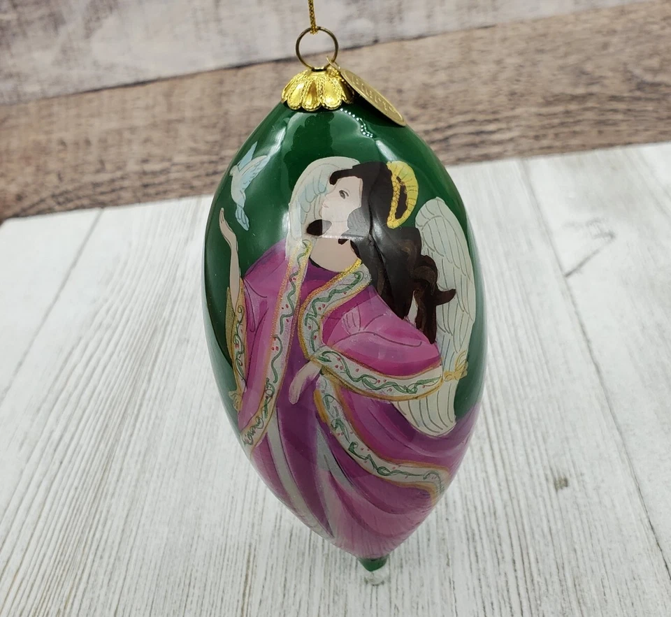 Pier 1 Hand Painted Li Bien Glass Teardrop Ornament 2014 Angel w/ Doves — 第 2/4 张图片
