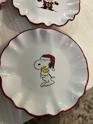 New, Williams Sonoma Peanuts Holiday Stoneware Salad Plates Set Of