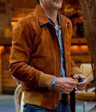 Brown Suede Lambskin Leather Jacket For Men- Casual Daily Office Outdoor XS-4XL