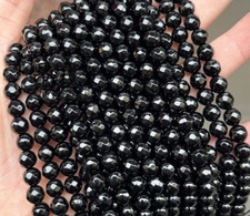 Natural 4/6/8/10mm Faceted Black Agate Round Gemstone Loose Beads 15" AAA