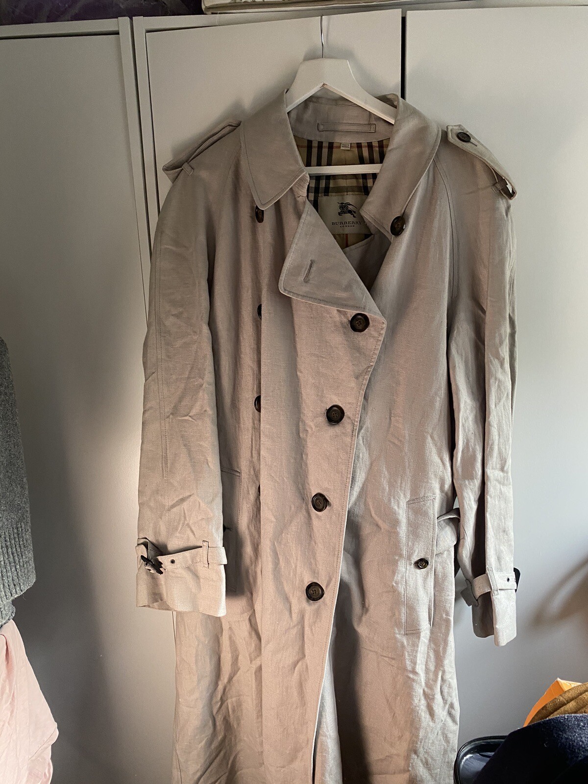 Mens Burberrys Trench Coat Nova Check Lining Double Breasted eBay