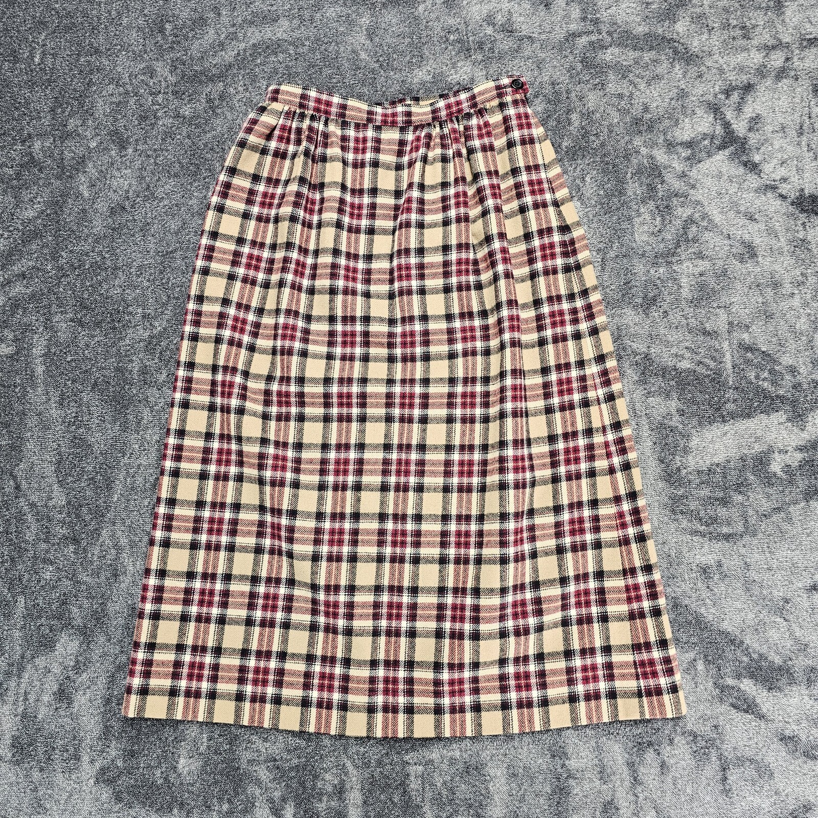 Vintage Pendleton Virgin Wool Plaid Midi Skirt Women's XS Vtg 6 Pockets Tan Red