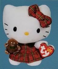 Ty Beanie Baby Hello Kitty Plaid Christmas Dress Gingerbread Man 6" 16cm New