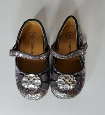 Girls' Cherokee Slip-On Ballet Flats Jeweled Glitter Gray shoes size 5