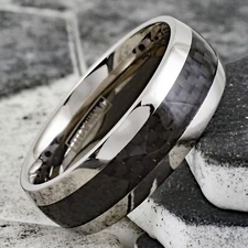 Titanium Black Carbon Fiber Stripe Comfort Fit Men's Wedding Band Ring size 5-13