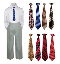 3pc New Born Baby Boy Teen Formal Dress Light GRAY Pants and Shirt Necktie