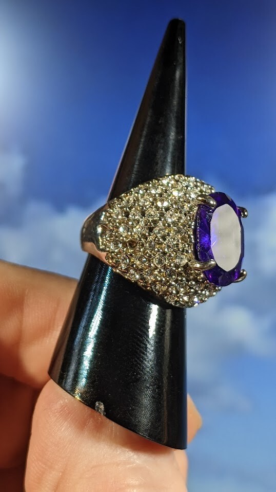 Vintage Silverplated Rhinestone Statement Ring Si… - image 5