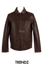 Men's CLASSIC COLLAR Jacket Brown Casual Designer Skipper Leather Blouson Jacket
