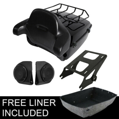 Black King Pack Trunk Pad & Speakers Mount Fit For Harley Tour Pak Touring 14-up