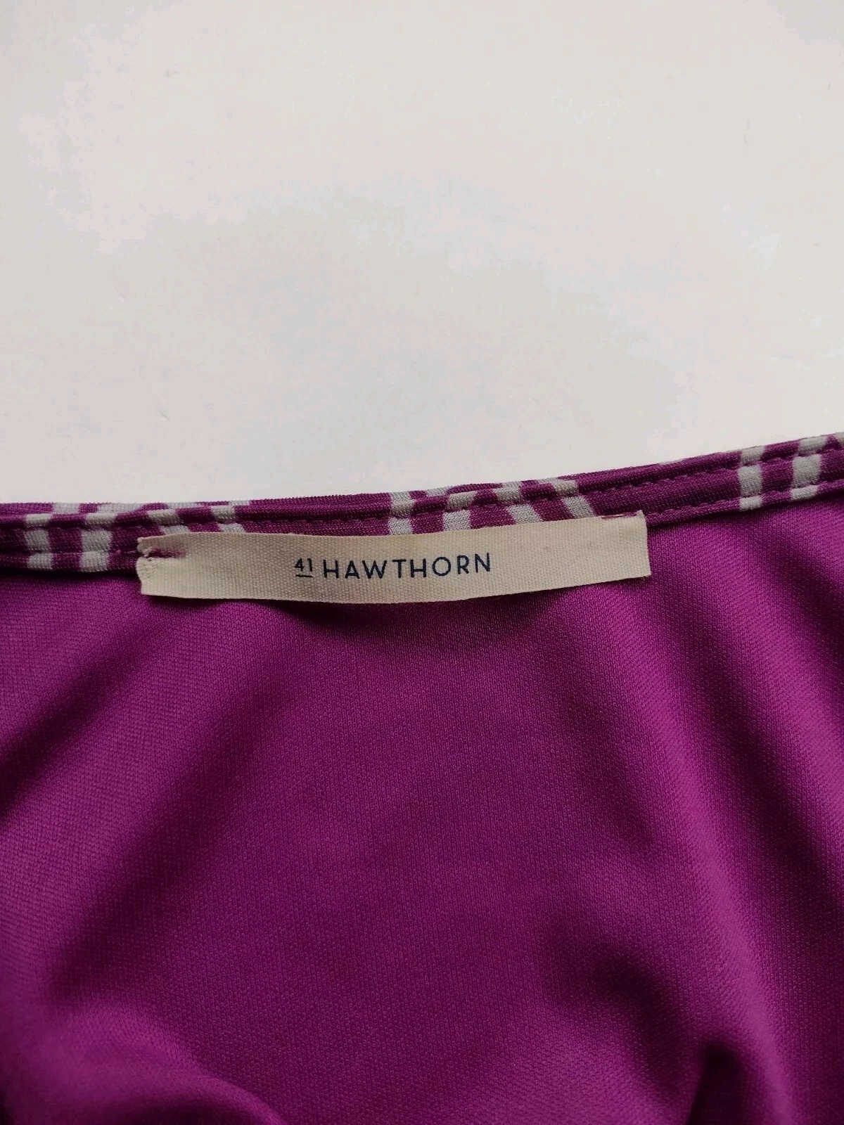 VETEMENTS Abito donna 41 biancospino avvolgente taglia small senza maniche viola e grigio geometrico