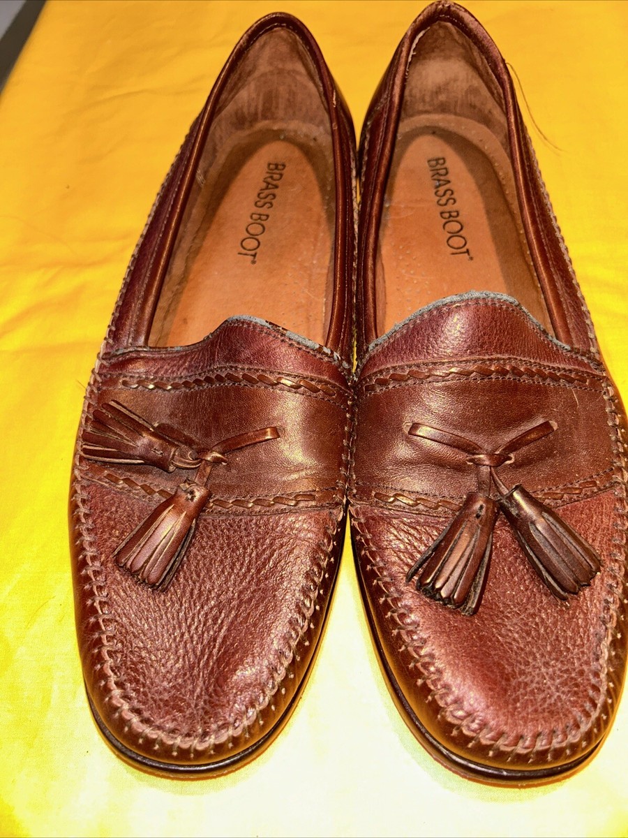 靴 Vintage brass boot leather Loafer Brass Boot Brown LeatherLoafers Dress Shoes Size 10.5 M