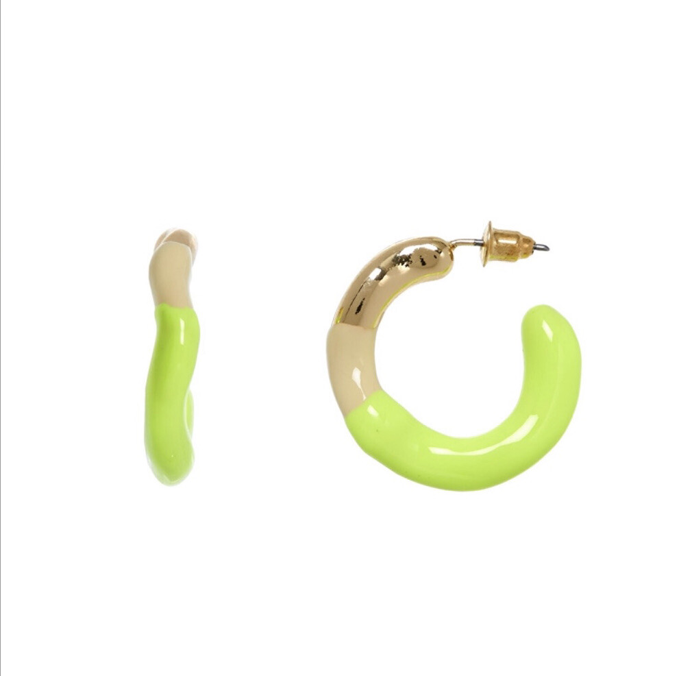 Lime Green And Gold Tone Hoop Earrings New With Tags Sealed Big Metal London