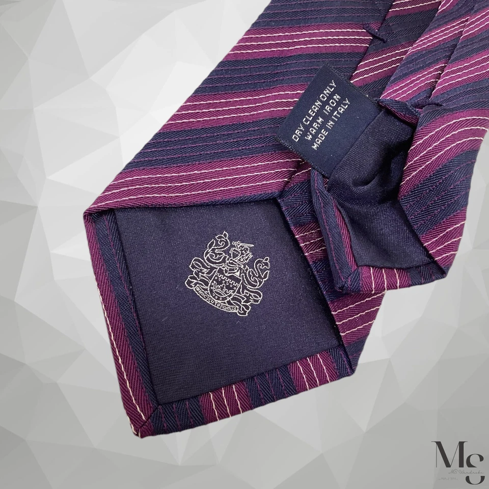 Роскошный шелковый галстук AQUASCUTUM Current в фиолетовую полоску сделано в Италии W: 3 дюйма отличное состояние - Изображение 4 из 4