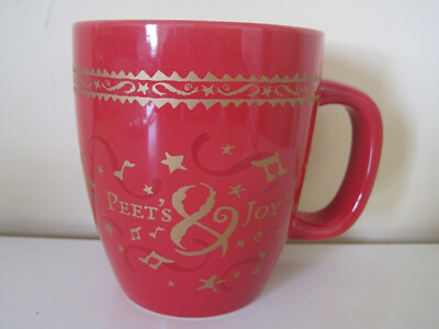 BODUM Red Gold Music Notes Stars Stoneware PEET'S & JOY Christmas Mug 4'' High