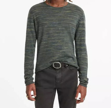 JOHN VARVATOS Shirt Mens XL Blue Pullover Crew Space Dye Linen Cotton OMAR 228