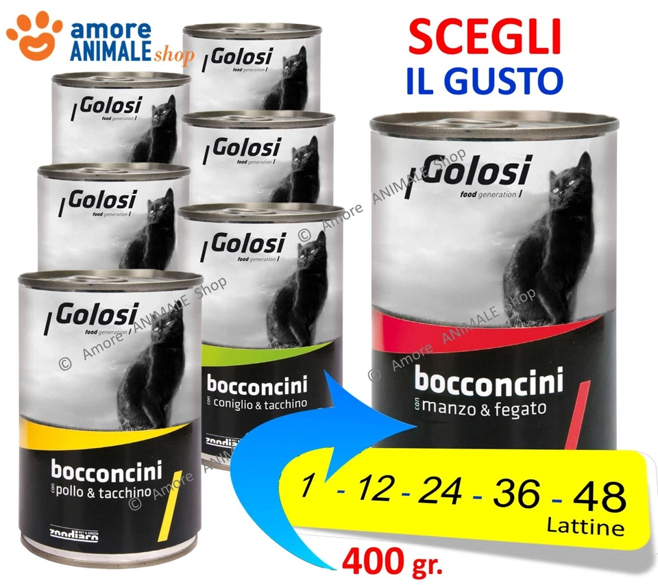 ZOODIACO GOLOSI Cat Bocconcini, Lattine 400 gr → GUSTI Vari - Umido Gatto, Cibo Per Gatti