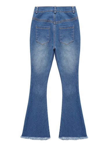 Kids Girls Ripped Flare Jeans Bell-Bottoms Skinny Denim Pants Casual Trousers - Picture 23 of 69
