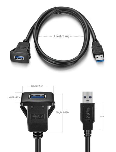 Cavo di prolunga montaggio su pannello incasso AUX maschio a femmina USB 3.0 da 3 piedi per auto camion - Foto 3 di 7