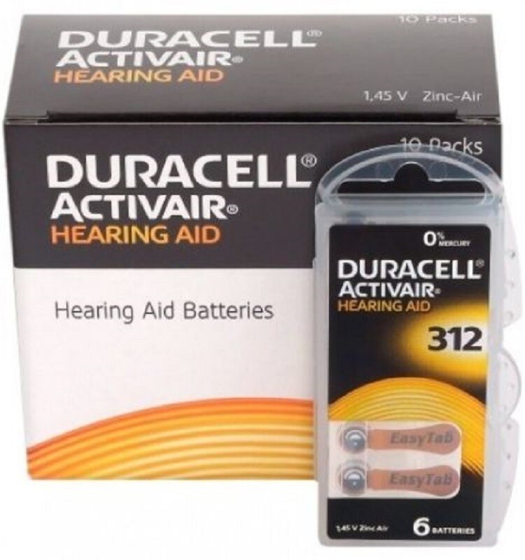 60 x Duracell Activair 312 Size Hearing aid batteries Zinc air 10 Packs