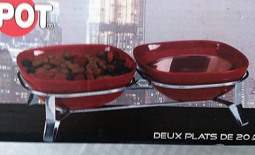 DOG DOUBLE DINER, SPOT METRO BRAND, 2 BLACK STONEWARE DISHES - Picture 5 of 6