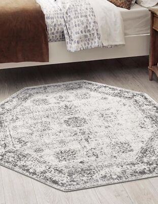Unique Loom Sofia Collection Area Rug - Casino (4' 1'' Octagon, Gray/ Beige)