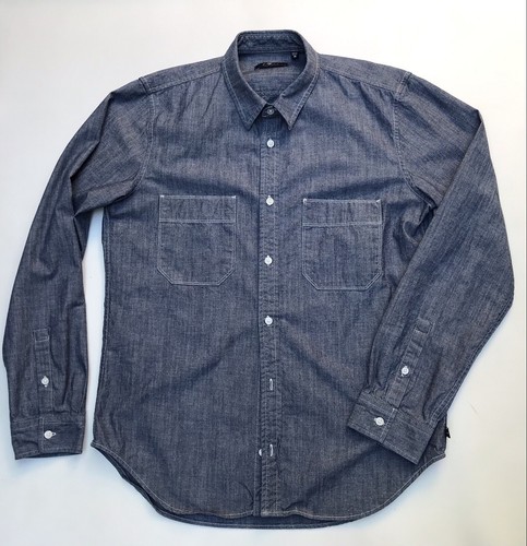 7 for all mankind Men’s Denim Long Sleeve Pockets Blue Shirt Sz M EUC - Picture 2 of 12