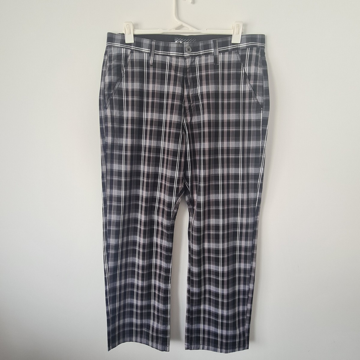 Oakley Mens Golf Pants 36W 32L Black White Plaid Cotton Pockets