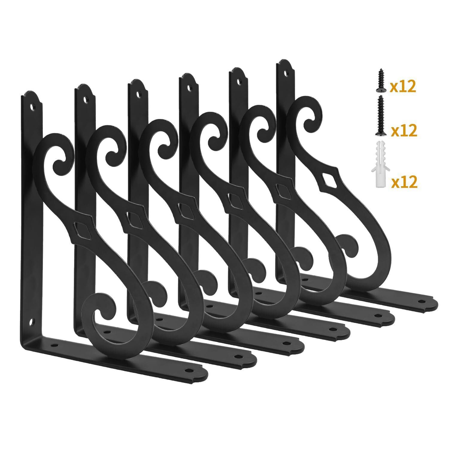 5 Inch Decorative Shelf Brackets, 6 Pack Wall Mounted Metal Shelving Brackets...