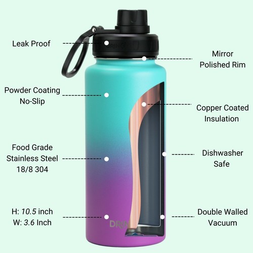 Botella de agua de acero inoxidable con aislamiento de doble pared frasco deportivo 32 oz 22 oz - Imagen 97 de 97
