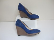 Size 4.5 CLARKS Royal Blue / Grey Suede Wedge Heels- Slip On - VGC