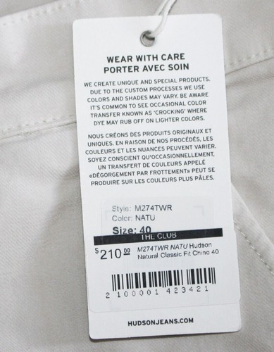 New $210 HUDSON Slim Straight Stretch Chino Pants Men's 40x33 Cotton Lyocell - Picture 2 of 8