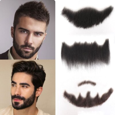 Human Hair Fake Beard Mustache for Men Lace Invisible False Beard