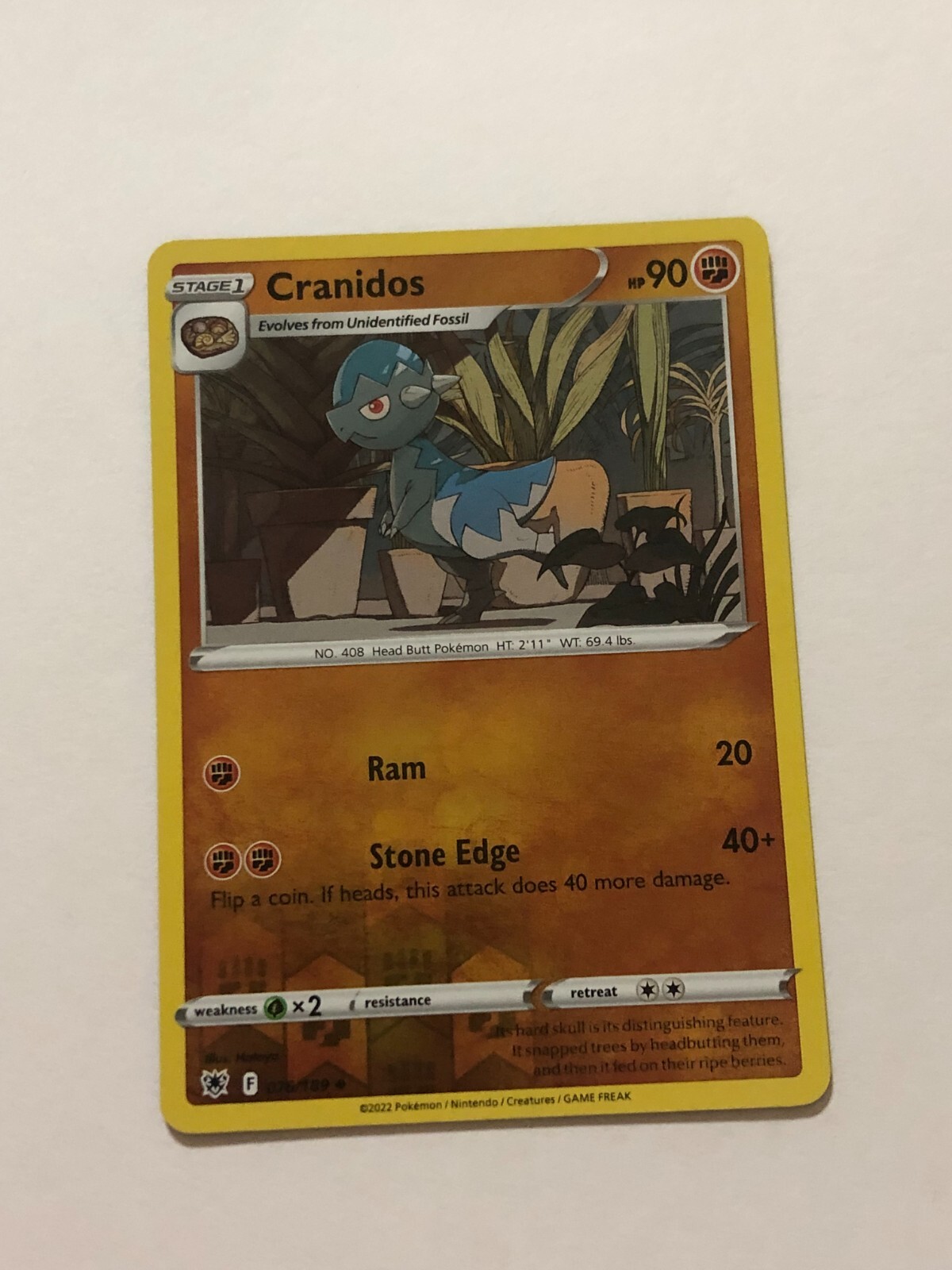 Pokemon Card Astral Radiance Reverse Holographic Cranidos 076/189 Near Mint