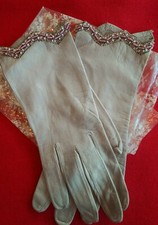 Grey Vintage Women's KID LEATHER Gloves sequins  pearls XSmall from Kayser