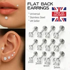 Labret Stud Earrings Flat Back Gem for Cartilage Tragus Helix Silver UK Piercing