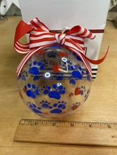 Crown And Ivy Christmas Holiday Ornament Dog Paws And Hearts EUC