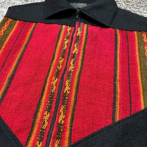 Vtg Alpaca Vest Southwestern Full Zip Peruvian Jacket 70s 80s L/XL Black - Picture 3 of 8
