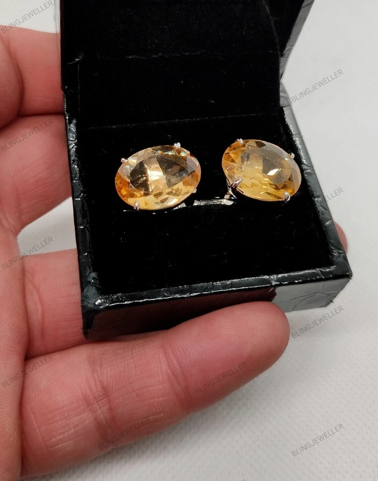 Gemelos de plata de ley 925 con piedras preciosas de citrino natural para joyería hecha a mano para hombre Foto 2 de 4