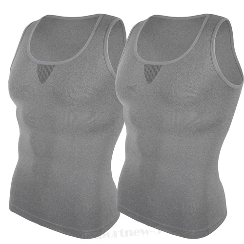 MENS SLIMMING BODY SHAPER BELLY TUMMY CONTROL SHIRT COMPRESSION VEST UNDERWEAR - Bild 17 von 22