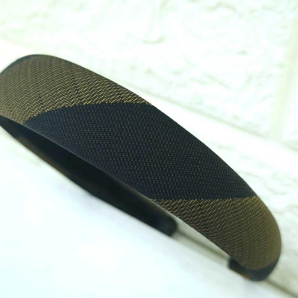 FENDI Women's Headband Pecan Print Brown Black Striped Canvas Hair Accessory - Image 2 of 4