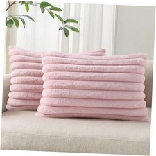 Faux Fur Plush Lumbar Throw Pillow Covers 20" x 12" Pack of 2 Blush Pink