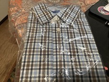      Egara Non Iron 100 Cotton Shirt Size Medium 16. 32/33 Blue And Brown Plaid